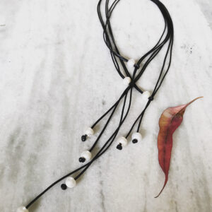 Long Pearl & Leather Necklace