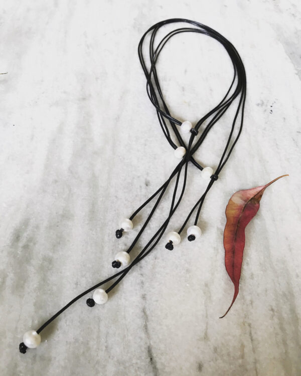 Long Pearl & Leather Necklace