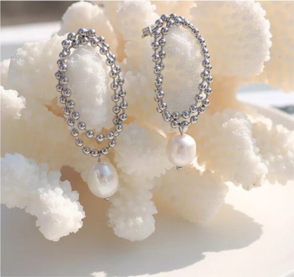 Silver Pearl Ball Chain Earrings
