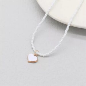New White Beaded Heart Pendant Necklace